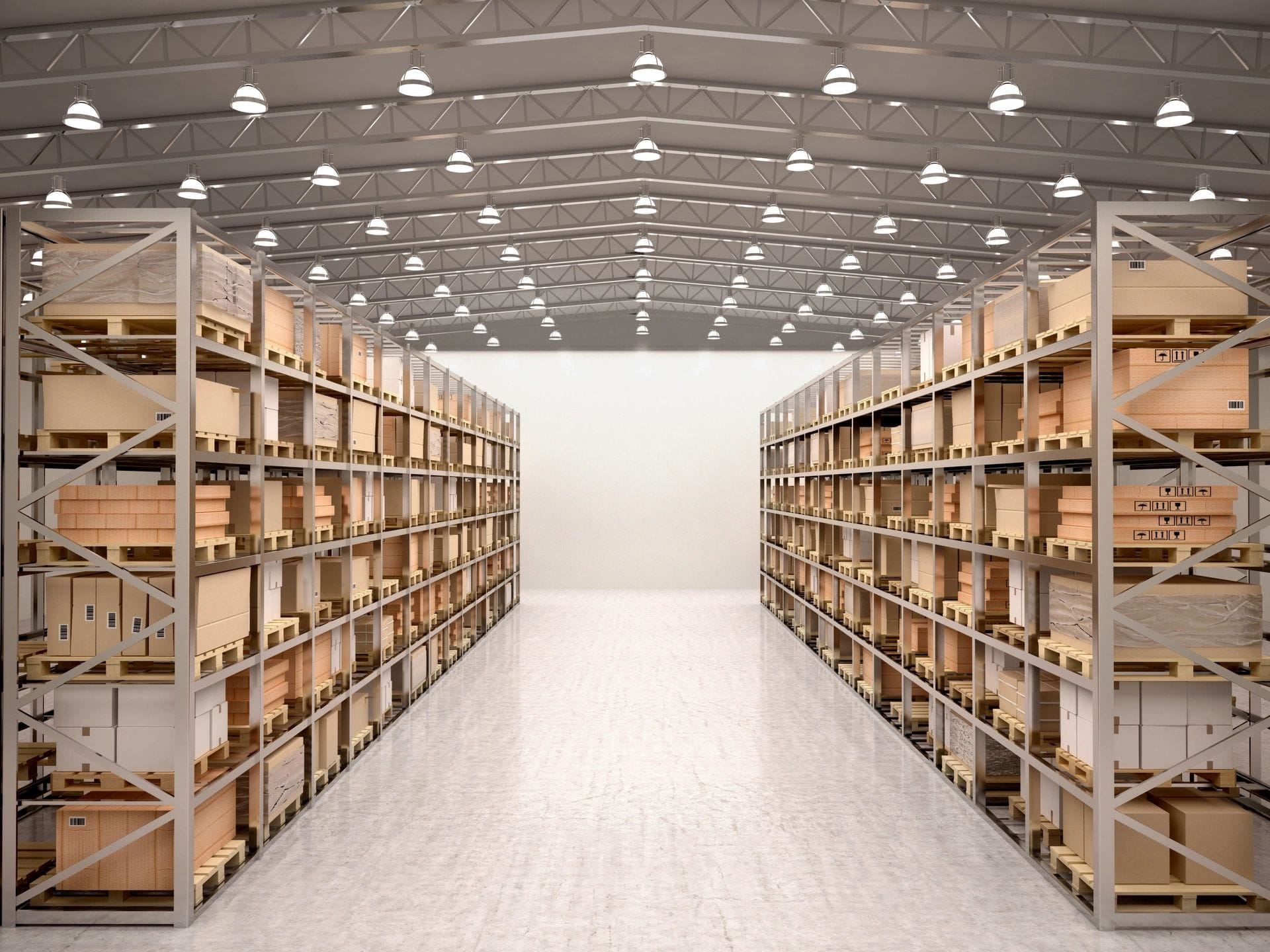 Shelving and racking cleaning in a large warehouse to remove dust and debris.