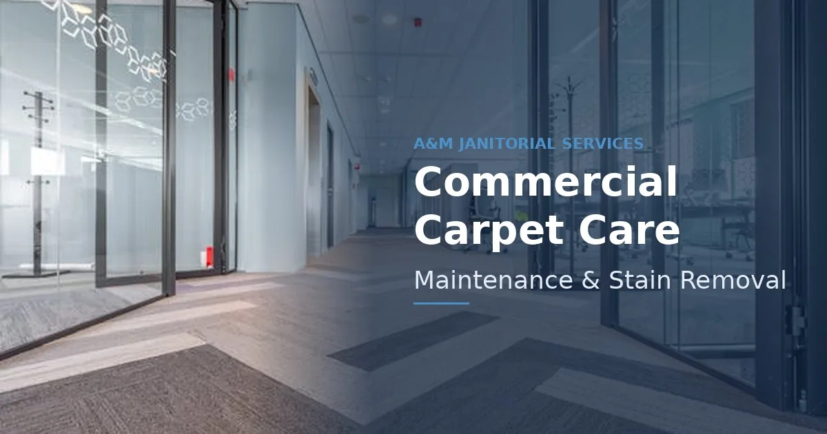 Commercial carpet care guide cover with office corridor showing patterned commercial carpet and article title